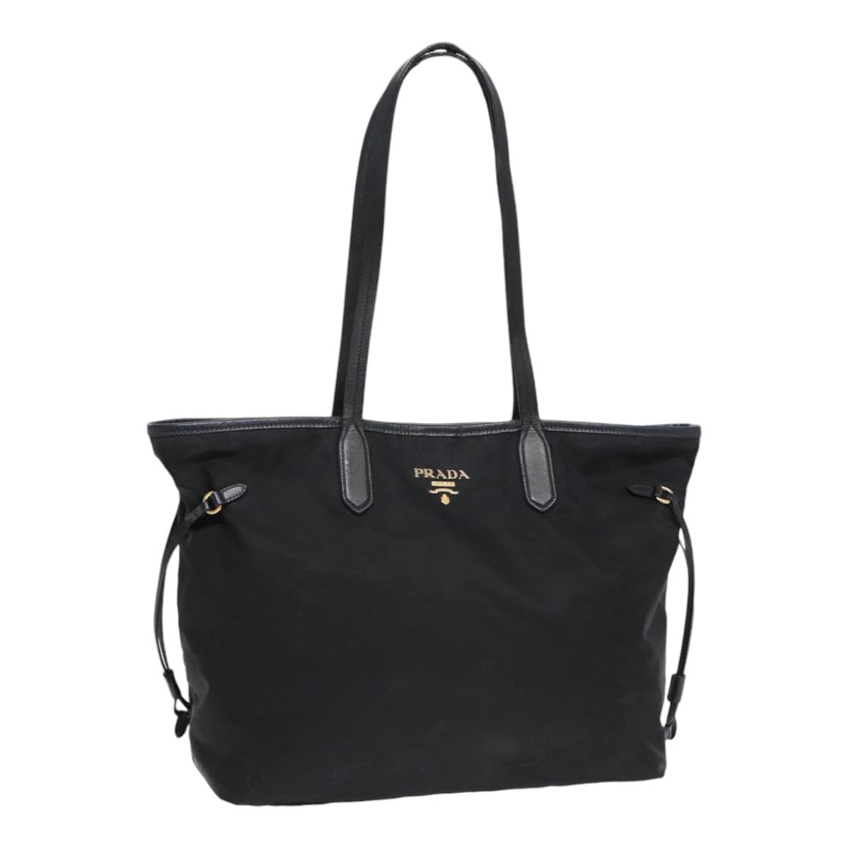 Prada Tote Bag Auth Nylon Black Gold