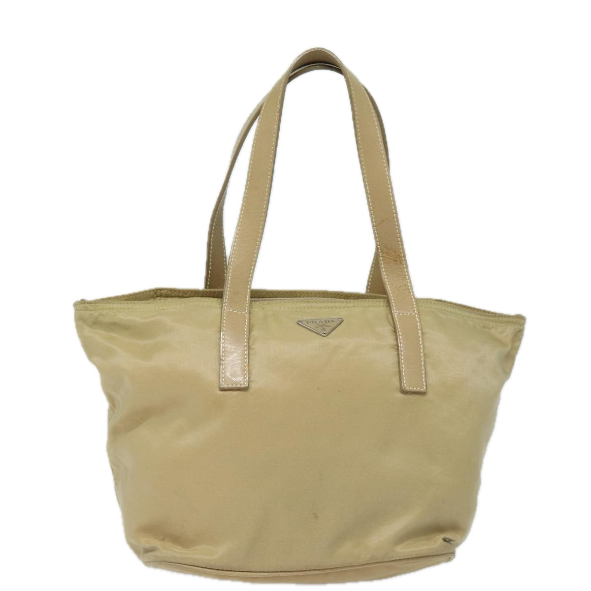 Prada Hand Bag Auth Nylon Beige Silver Travel Bag Beige Auth 84643