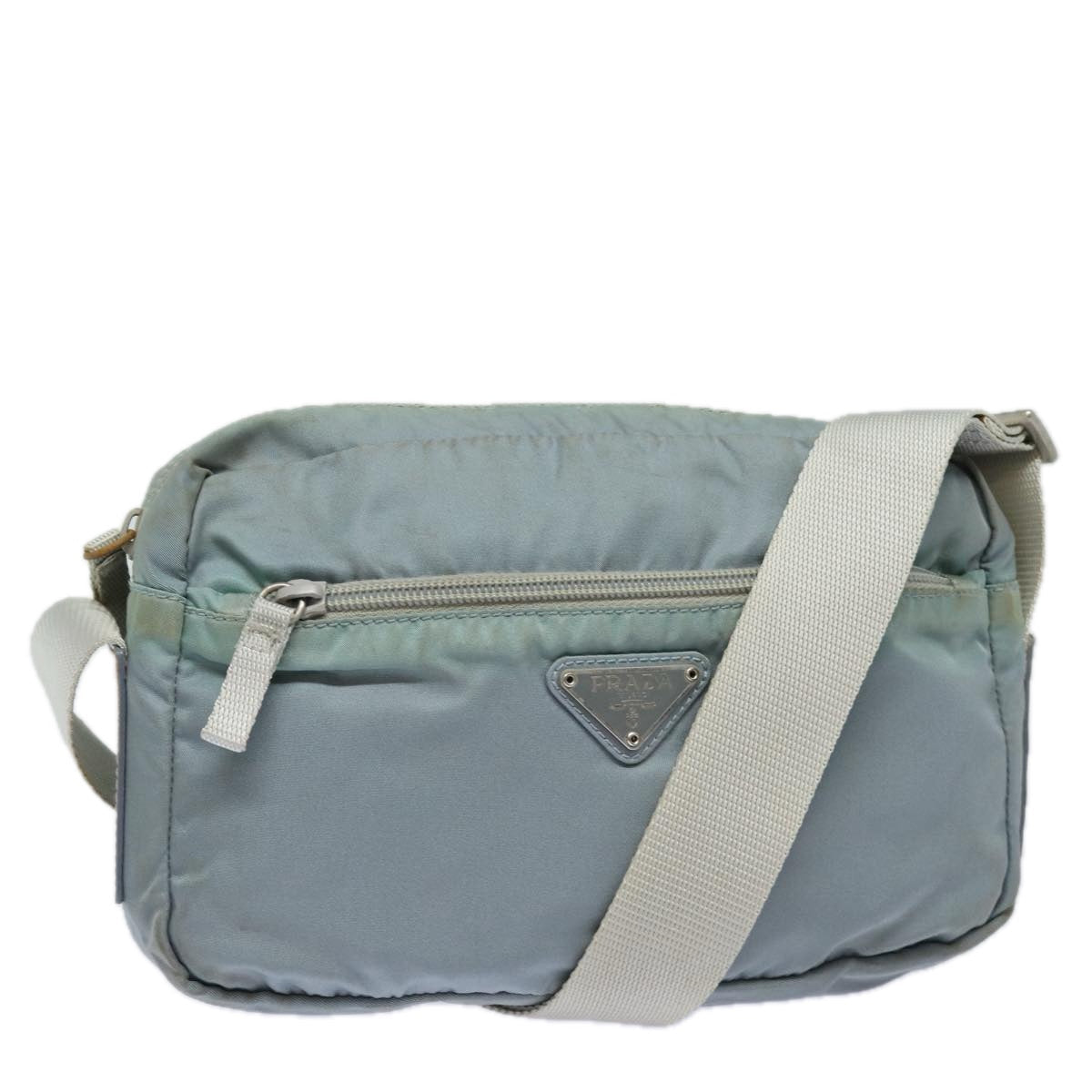 Prada Shoulder Bag Light Auth Nylon Blue Silver