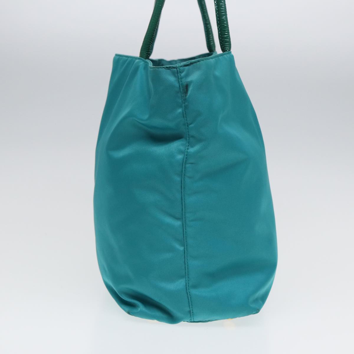 Prada Tote Bag Turquoise Auth Nylon Blue Gold