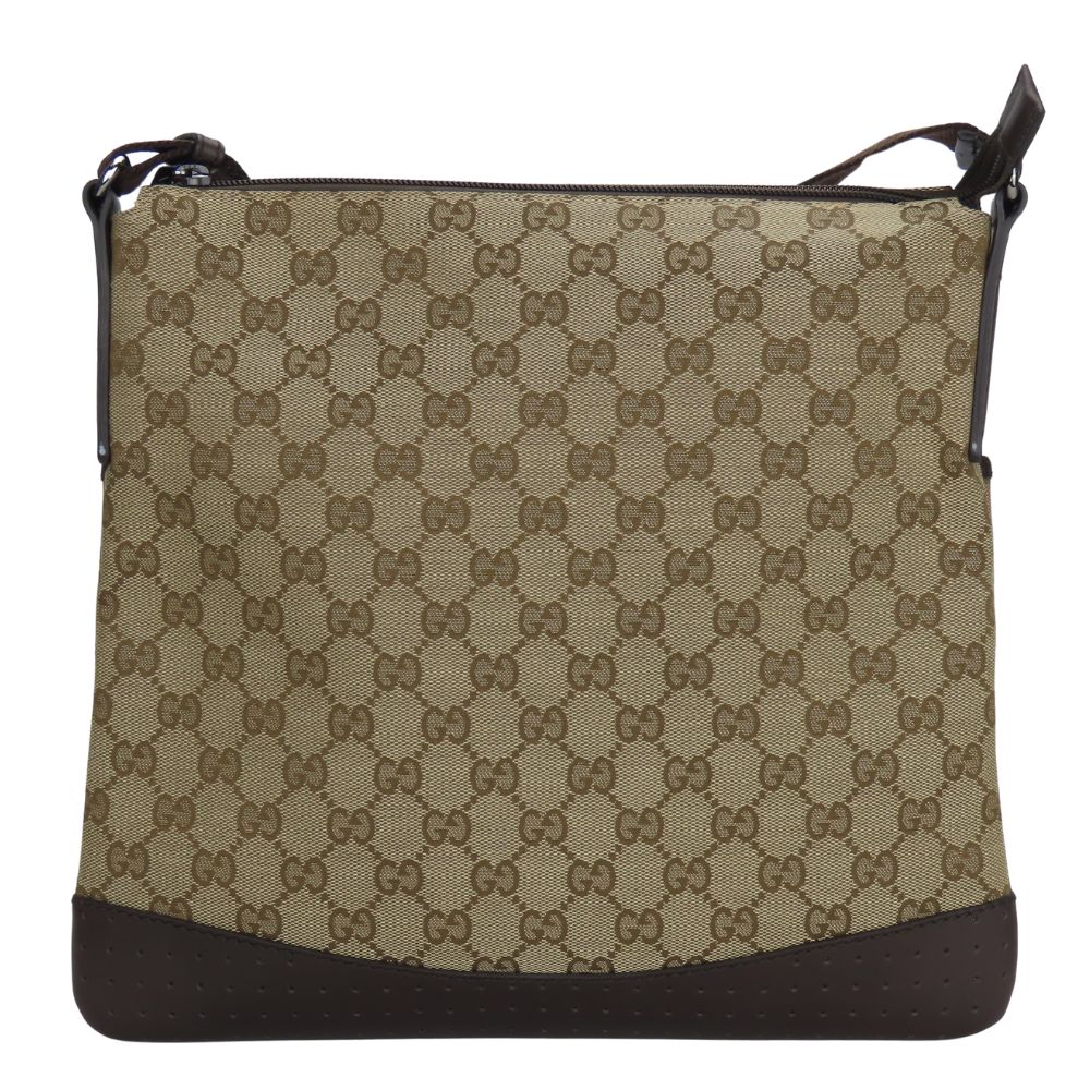 Gucci GG Leather Canvas Beige Shoulder Bag