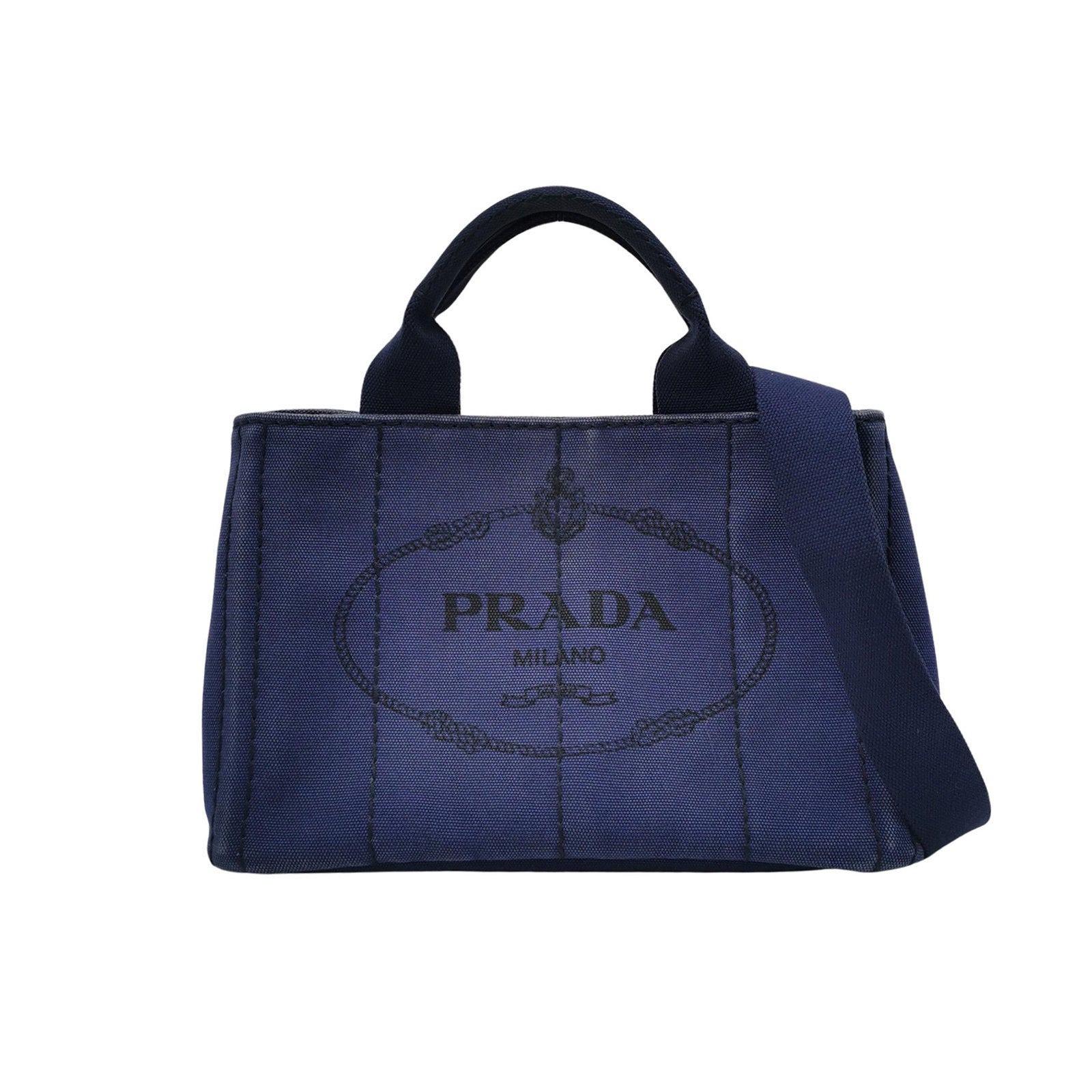 Prada Canape Tote Navy With Strap Handbag Canvas Small Tote Bag