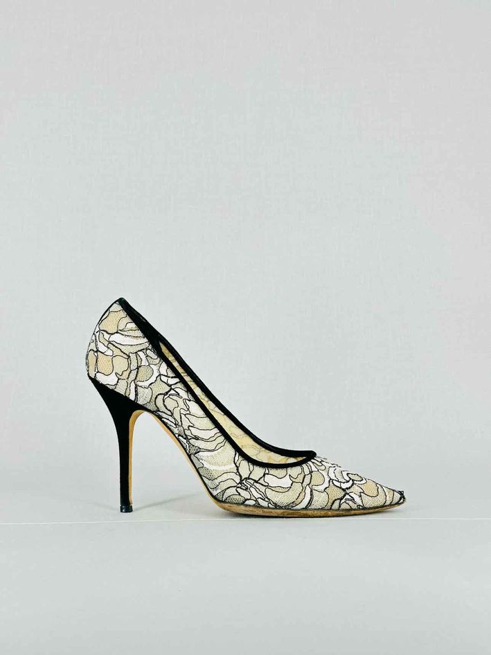 Dior & Lace Leather Black Cream Shoes