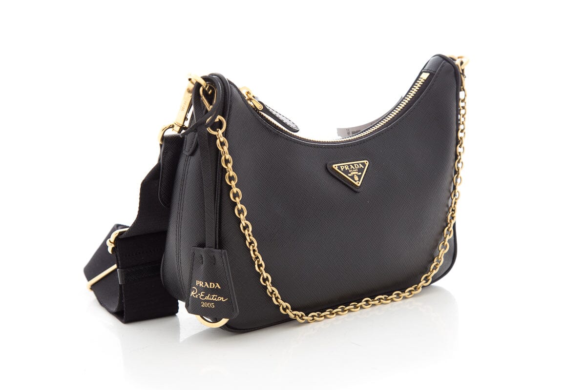 Prada Lux Re Edition Handbag Leather Saffiano Black Travel Bag