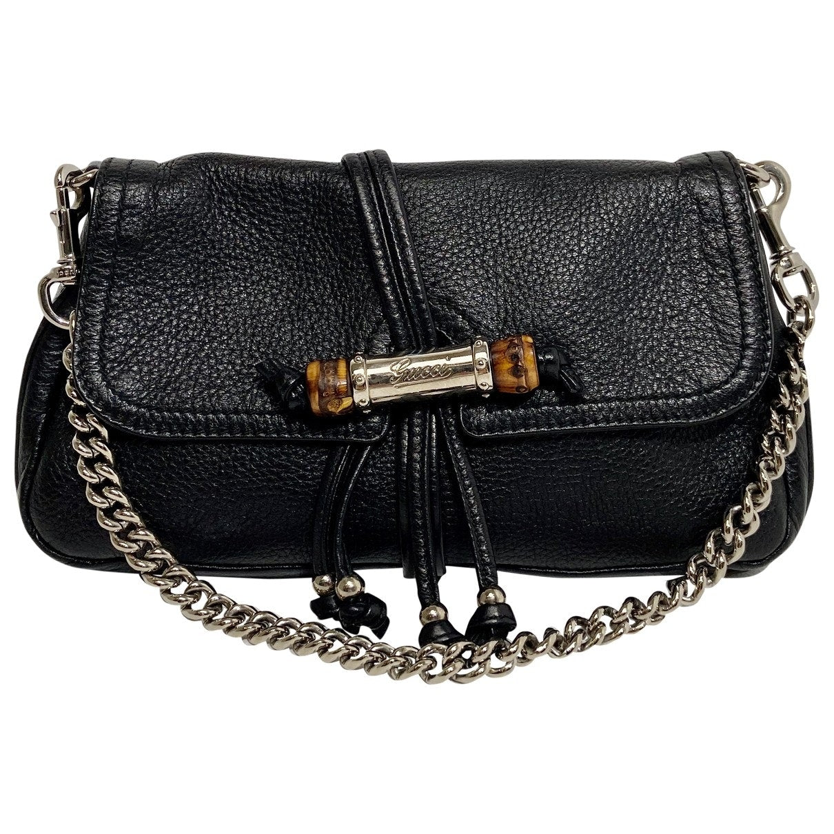 Gucci bamboo black leather handbag