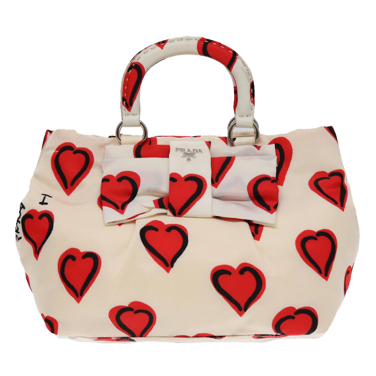 Prada Hand Bag 2Way Auth Nylon White Red Travel Bag
