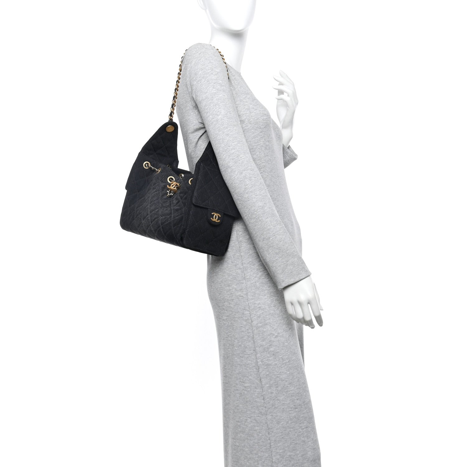 Chanel Washed Denim Quilted Small 25 Handbag Black