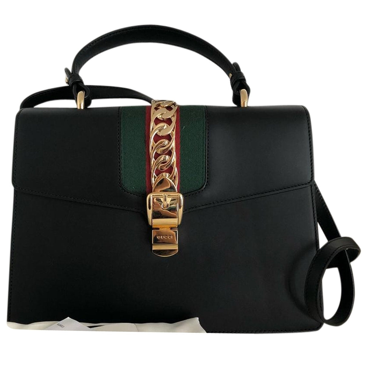 Gucci sylvie black leather handbag