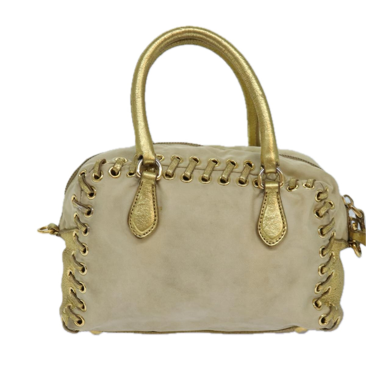Prada Hand Bag 2Way Auth Nylon Beige Gold Travel Bag