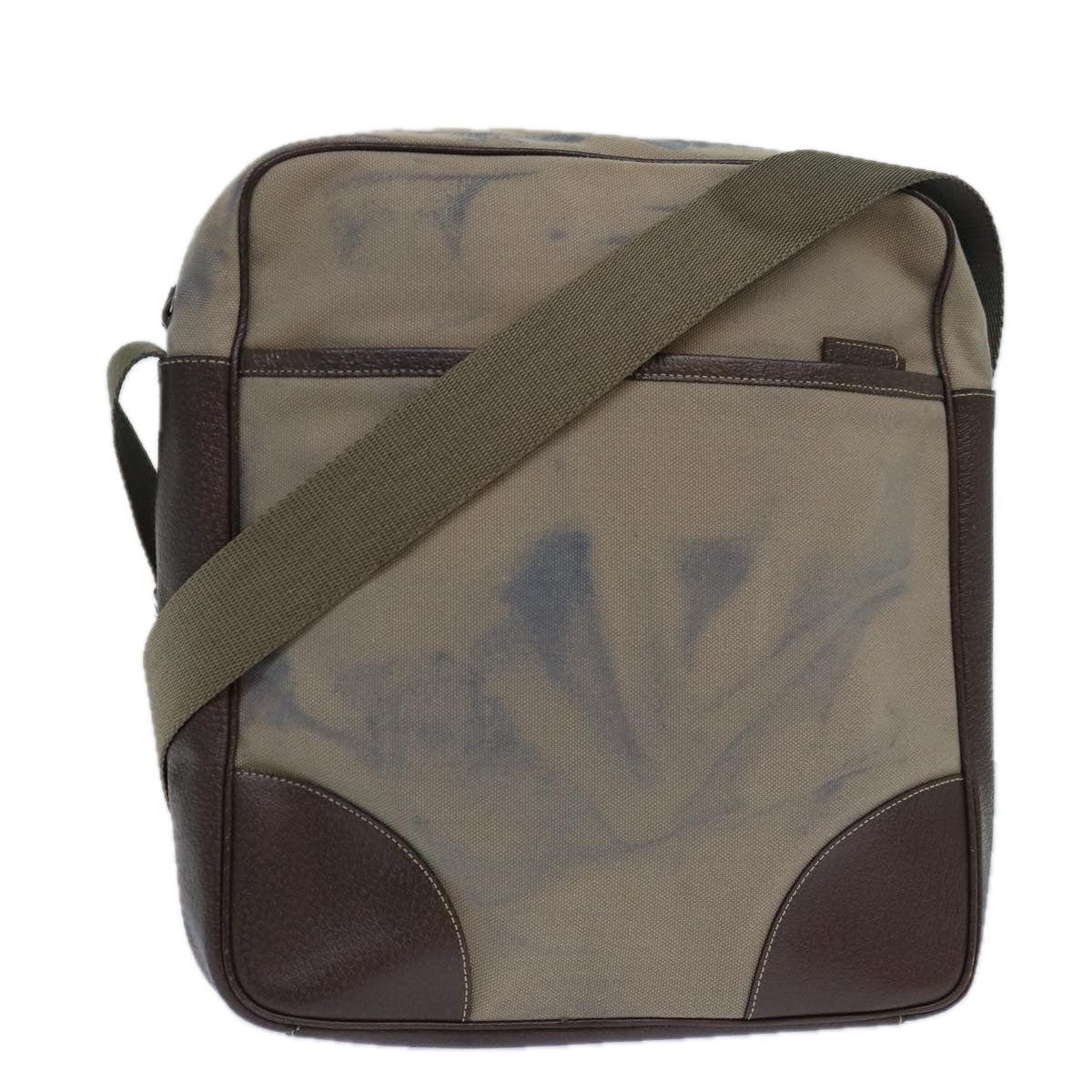 Prada Shoulder Bag Auth Leather Canvas Brown Silver Auth 85157