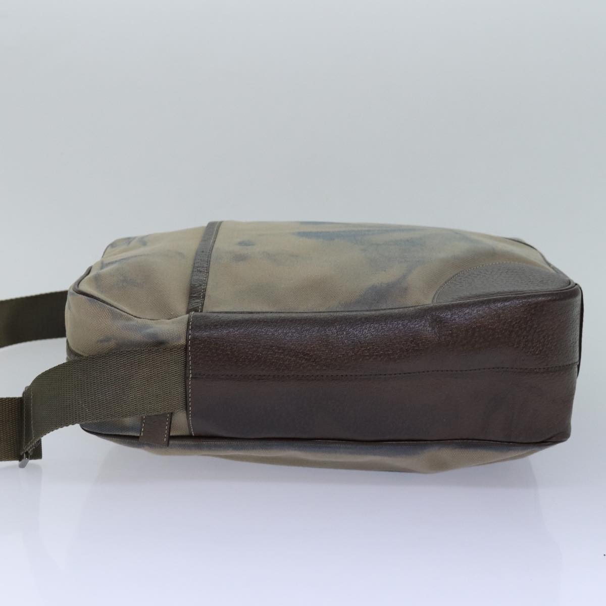 Prada Shoulder Bag Auth Leather Canvas Brown Silver Auth 85157