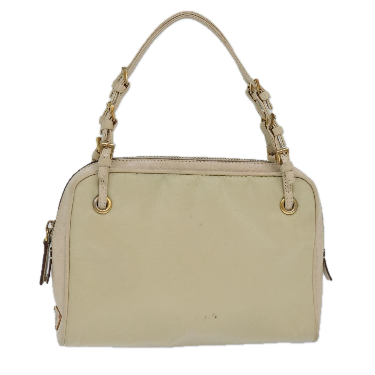 Prada Hand Bag Auth Nylon Beige Gold Travel Bag Beige Auth 85224