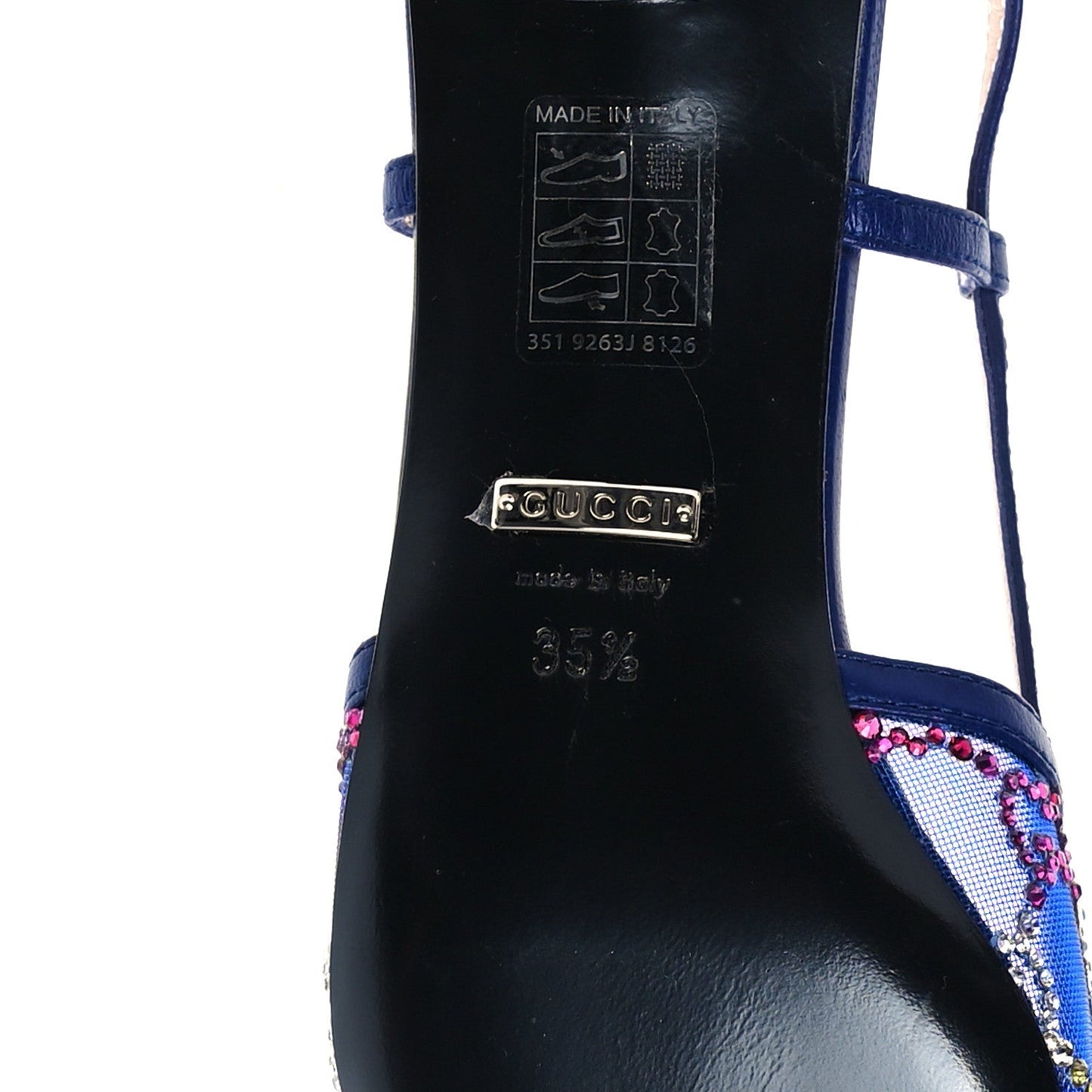 Gucci Tela Retino Nappa Charlotte Crystal GG Monogram Square G 35mm Slingback Pumps 35.5 Splash Net Blue Witch