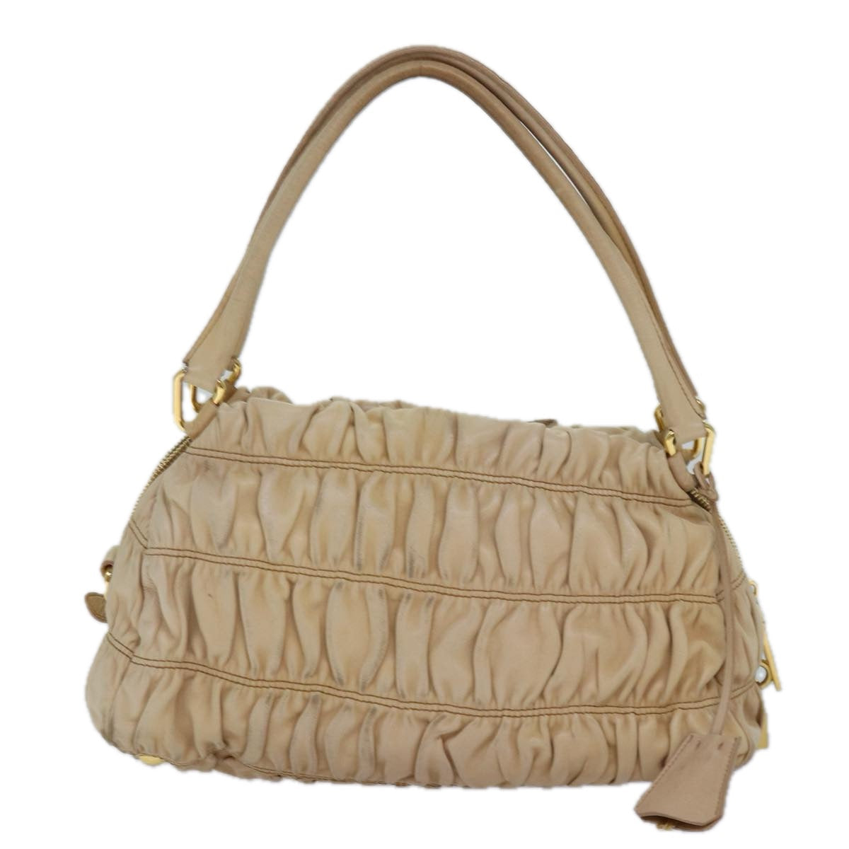 Prada Hand Bag Auth Nylon Beige Gold Travel Bag Gold Auth 85286