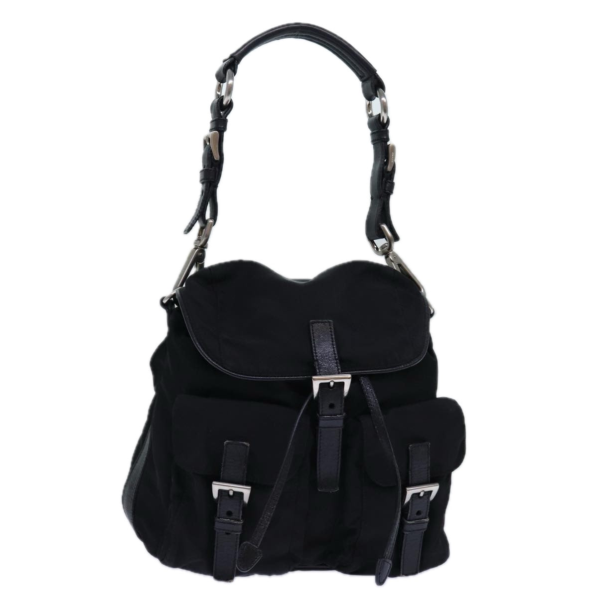 Prada Backpack Auth Nylon Black Silver Silver Auth 85289