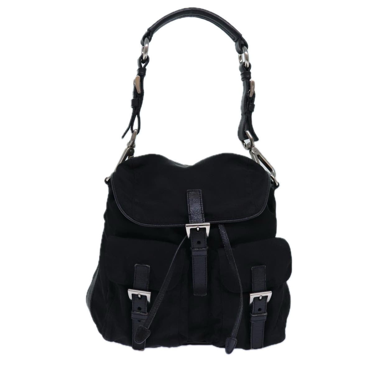 Prada Backpack Auth Nylon Black Silver Silver Auth 85289