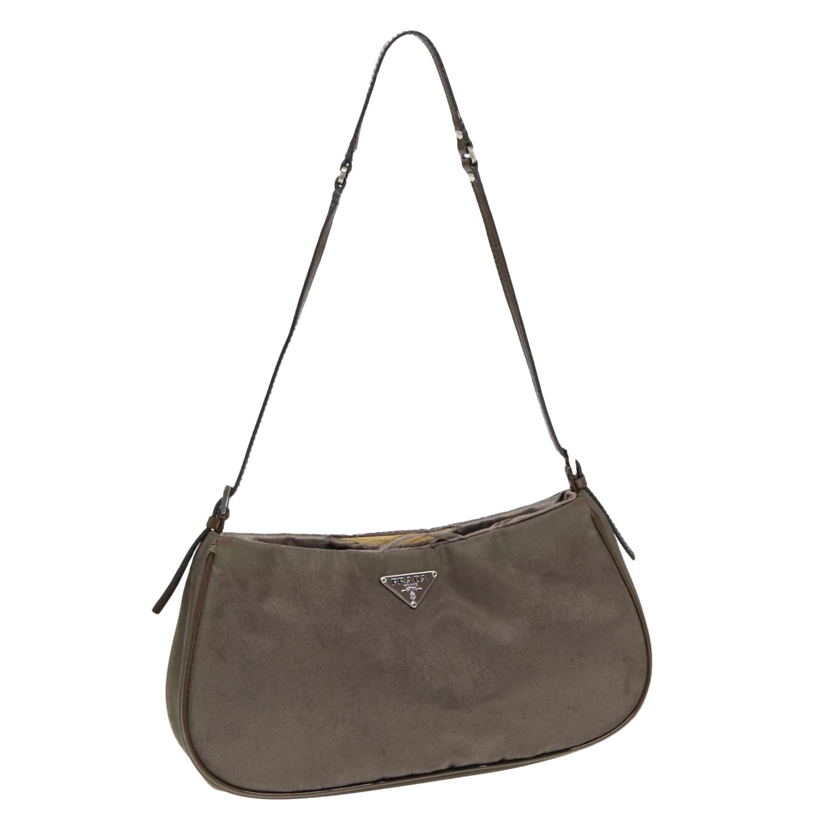 Prada Accessory Pouch Khaki Auth Luxury Handbag Nylon Silver Clutch Bag