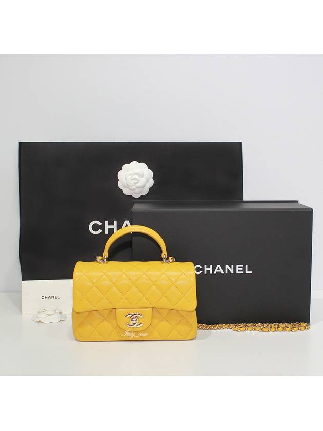 Top Handle Lambskin Mini Flap Cross Bag Yellow Chanel