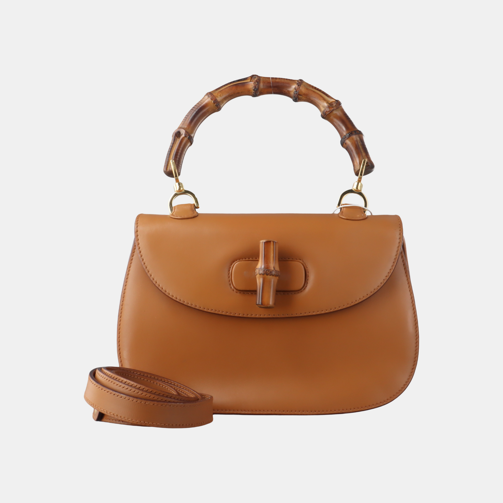 Gucci Bamboo Top Handle Leather Brown Tan Medium Travel Bag Brown 2