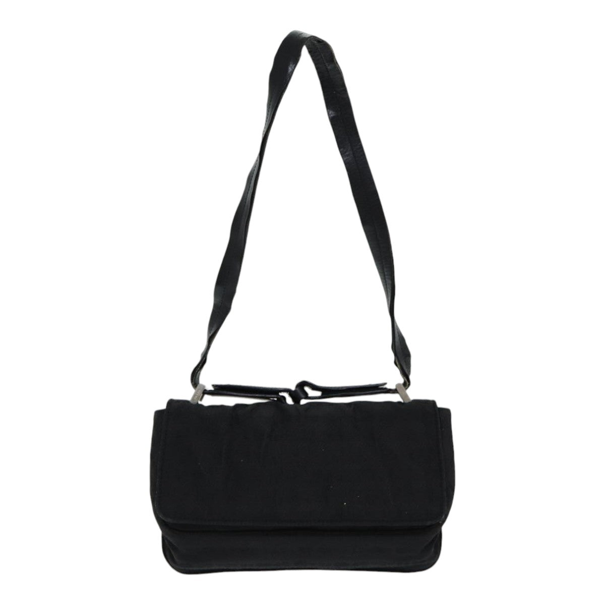 Prada Shoulder Bag Auth Nylon Black Silver Silver Auth 85439