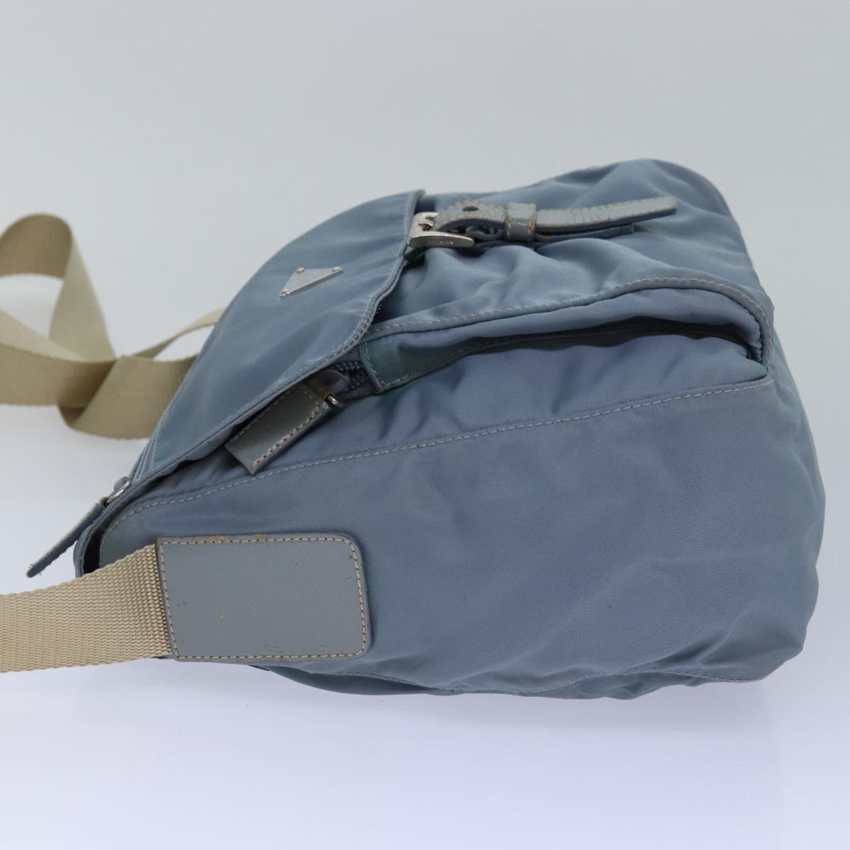 Prada Shoulder Bag Light Auth Nylon Blue Silver Silver Auth 85482