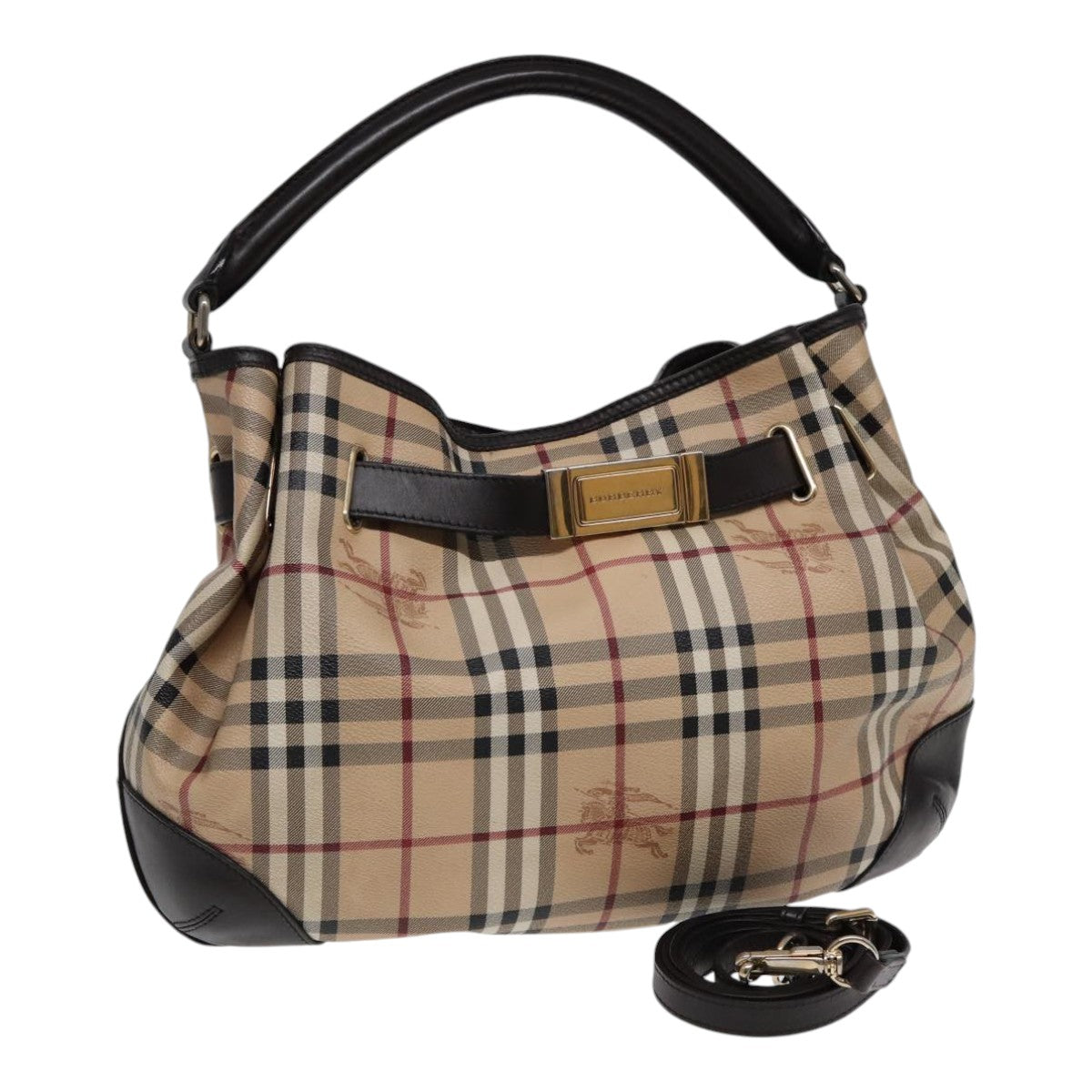 Burberry Luxury Nova Check Hand Bag Pvc 2Way Auth Leather Brown Beige Travel Bag