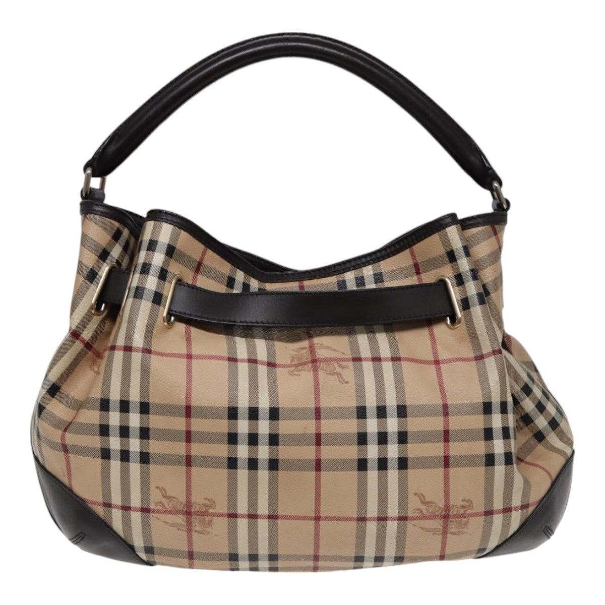 Burberry Luxury Nova Check Hand Bag Pvc 2Way Auth Leather Brown Beige Travel Bag