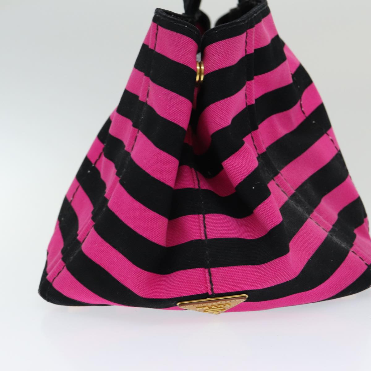 Prada Canapa Gm Hand Bag Auth Canvas Black Pink Travel Bag