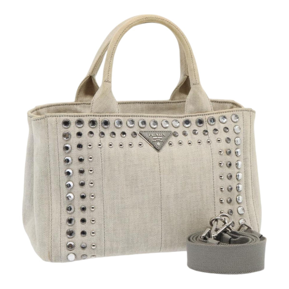 Prada Bijoux Canapa Pm Hand Bag 2Way Auth Canvas Silver Gray Travel Bag