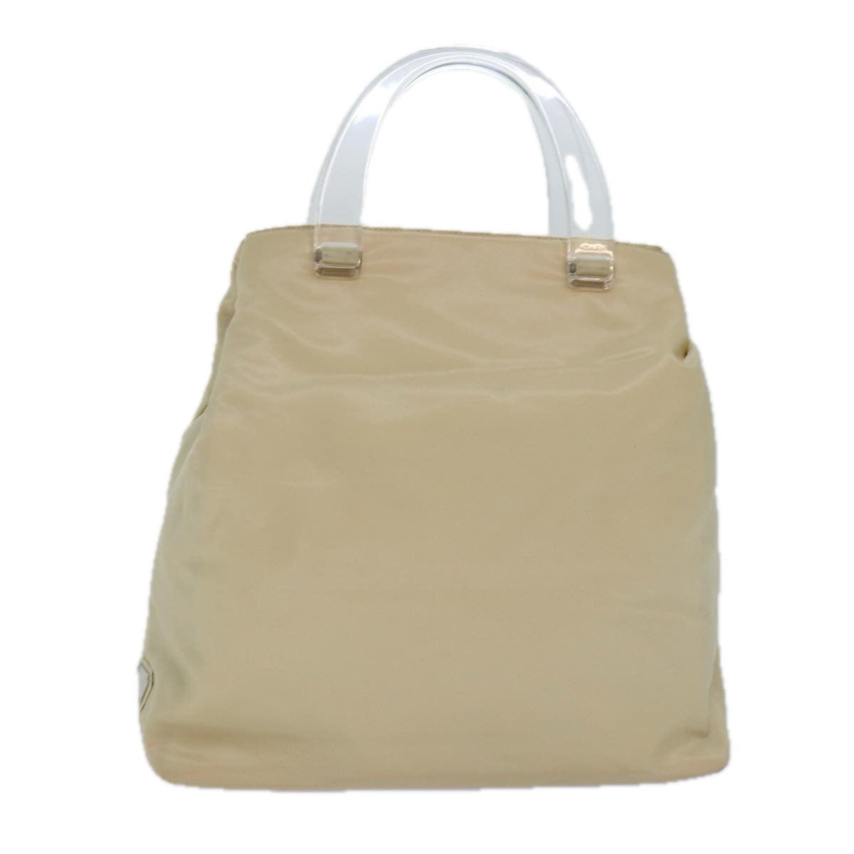 Prada Hand Bag Auth Nylon Silver Cream Travel Bag