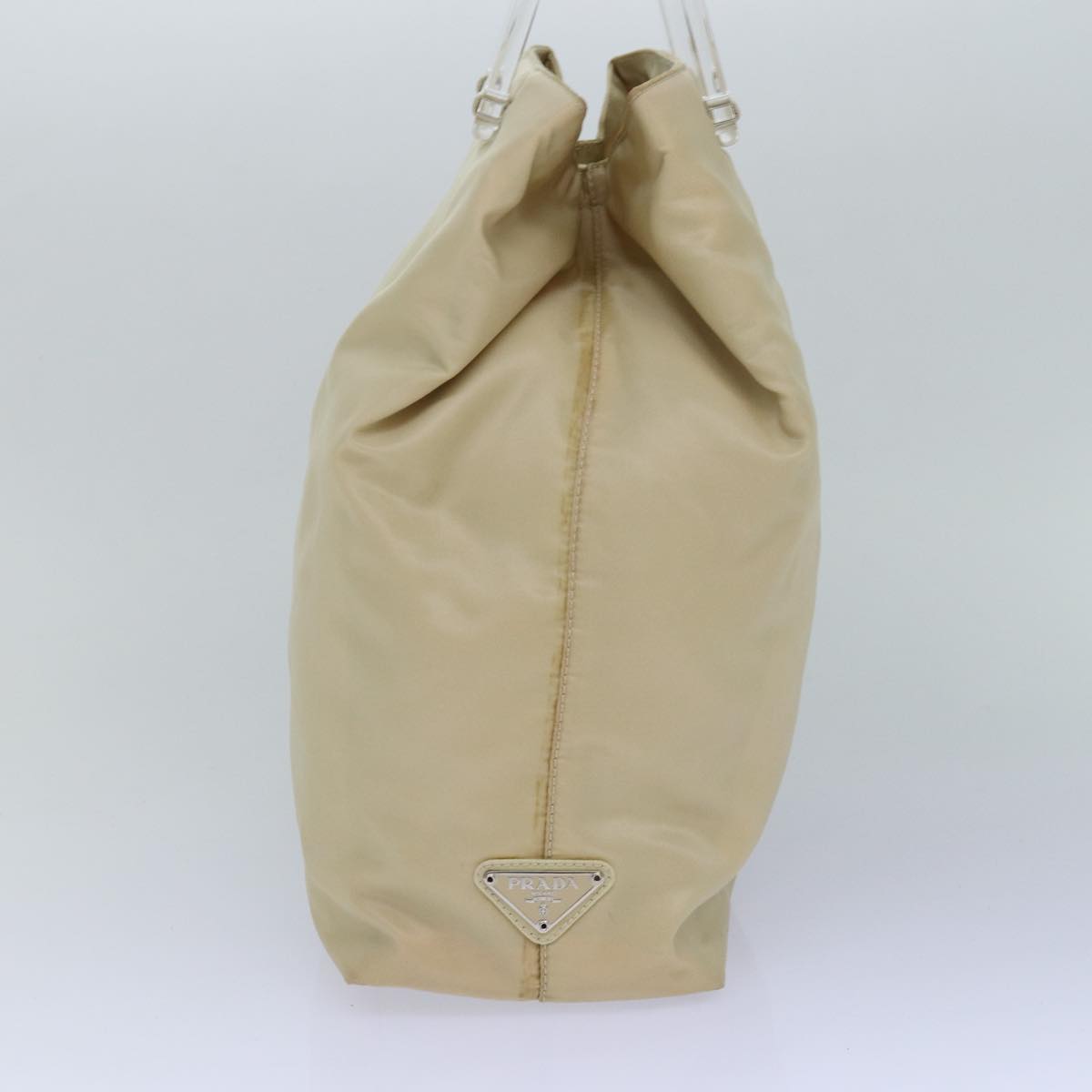 Prada Hand Bag Auth Nylon Silver Cream Travel Bag