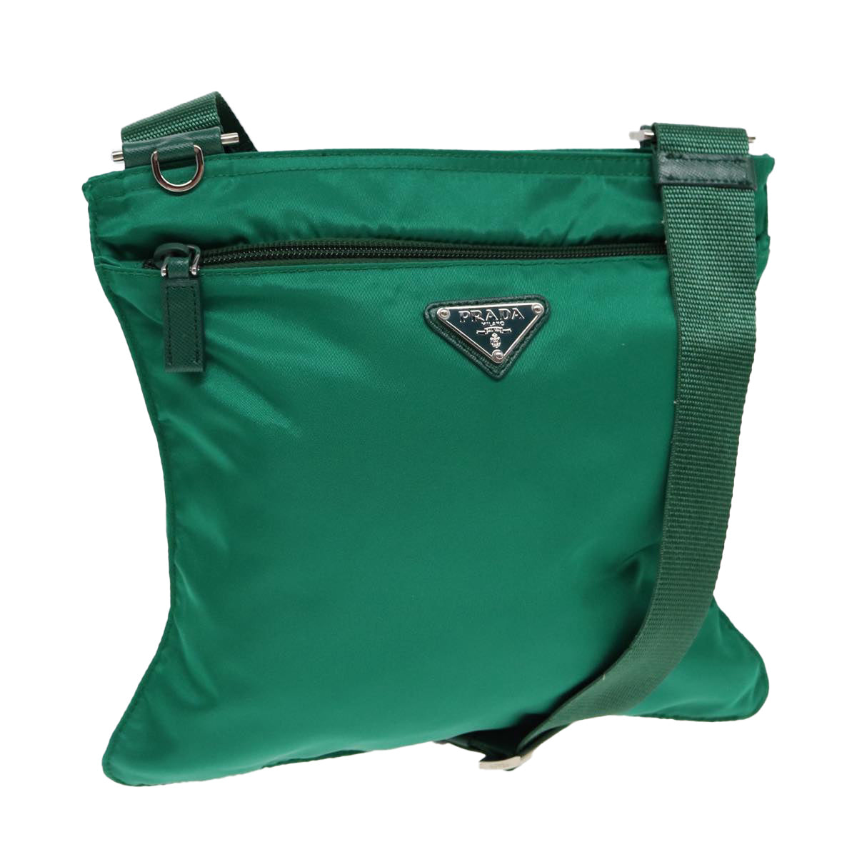 Prada Shoulder Bag Auth Nylon Green Silver Silver Auth 85632