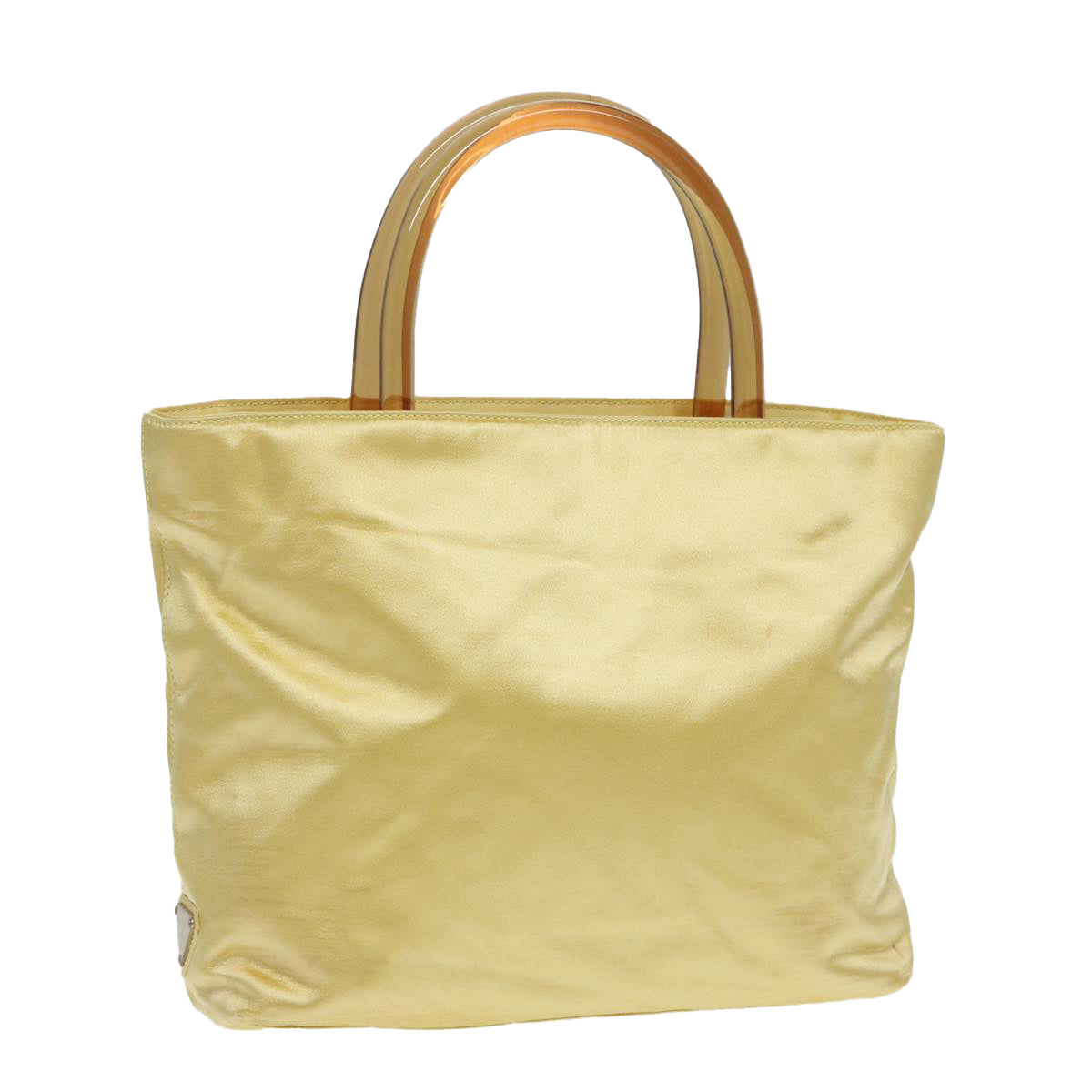 Prada Hand Bag Auth Satin Silver Yellow Travel Bag