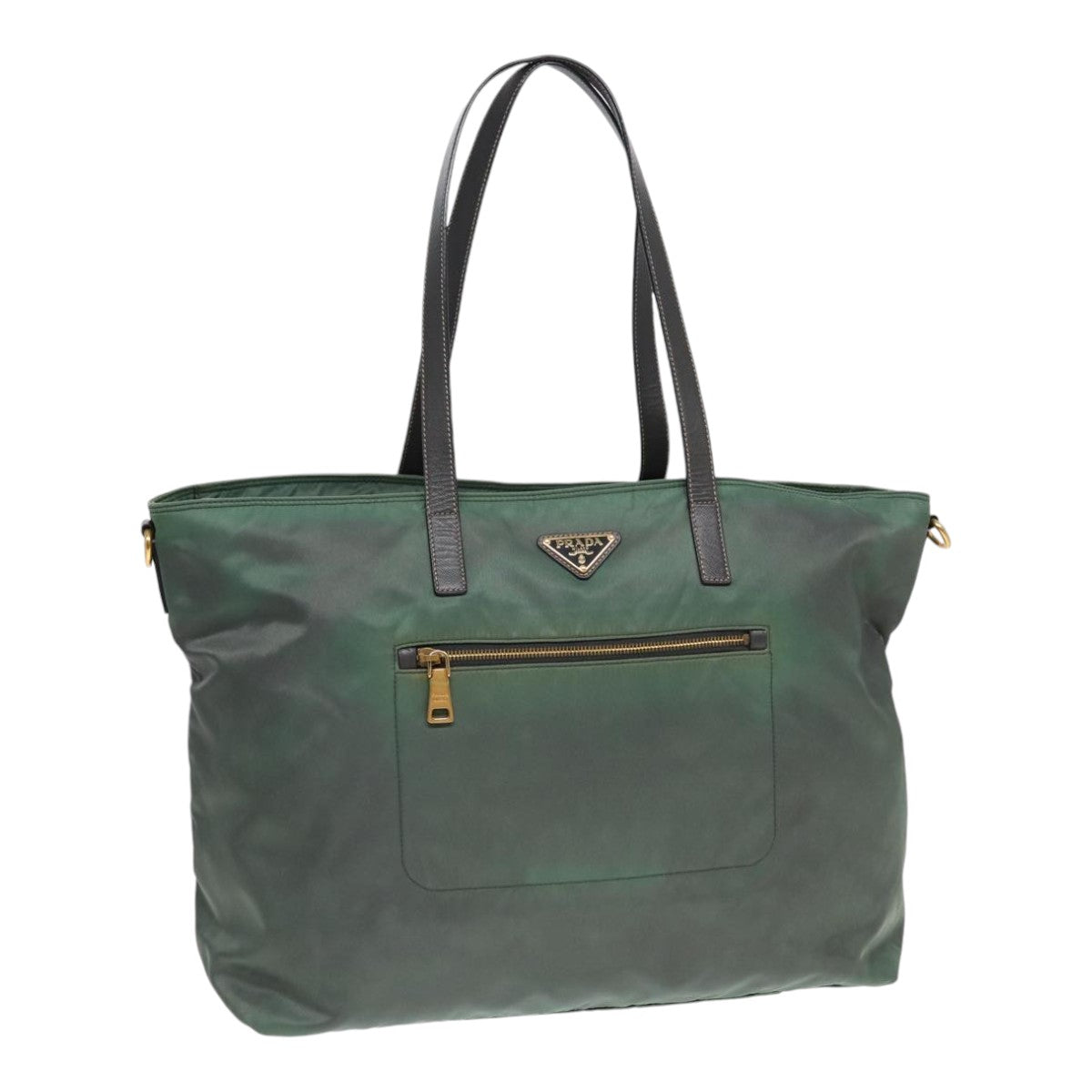 Prada Tote Bag Khaki Auth Nylon Gold