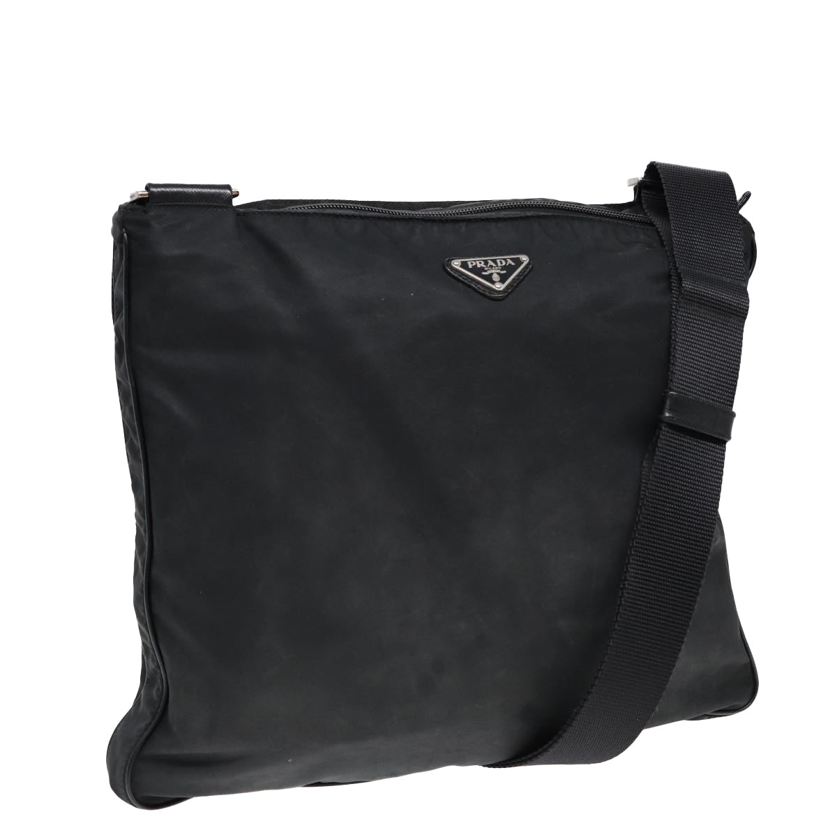 Prada Shoulder Bag Auth Nylon Black Silver Silver Auth 85651