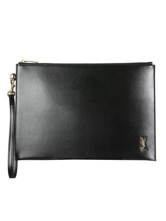 YSL Saint Laurent Saint Laurent Trending Tiny Cassandre Shiny Zip Leather Black Clutch Bag