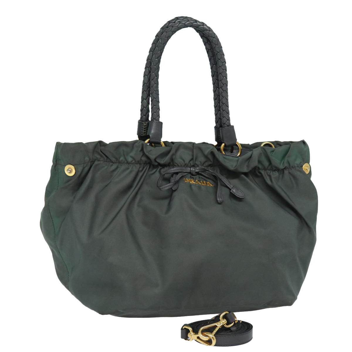Prada Hand Bag 2Way Khaki Auth Nylon Gold Travel Bag Gold Auth 85700