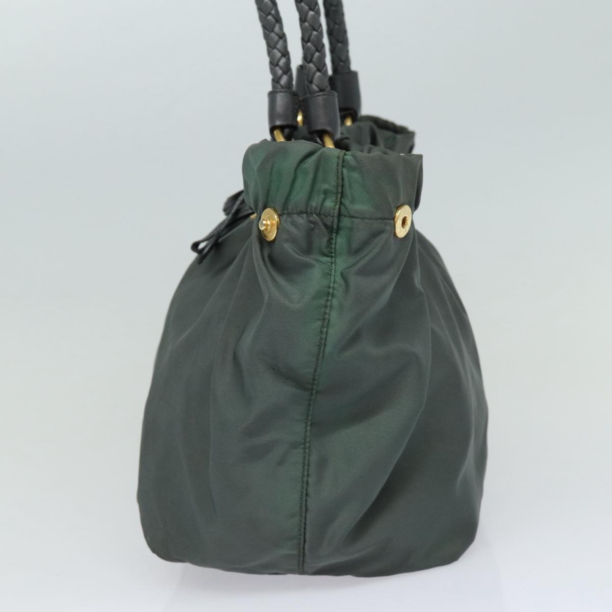 Prada Hand Bag 2Way Khaki Auth Nylon Gold Travel Bag Gold Auth 85700