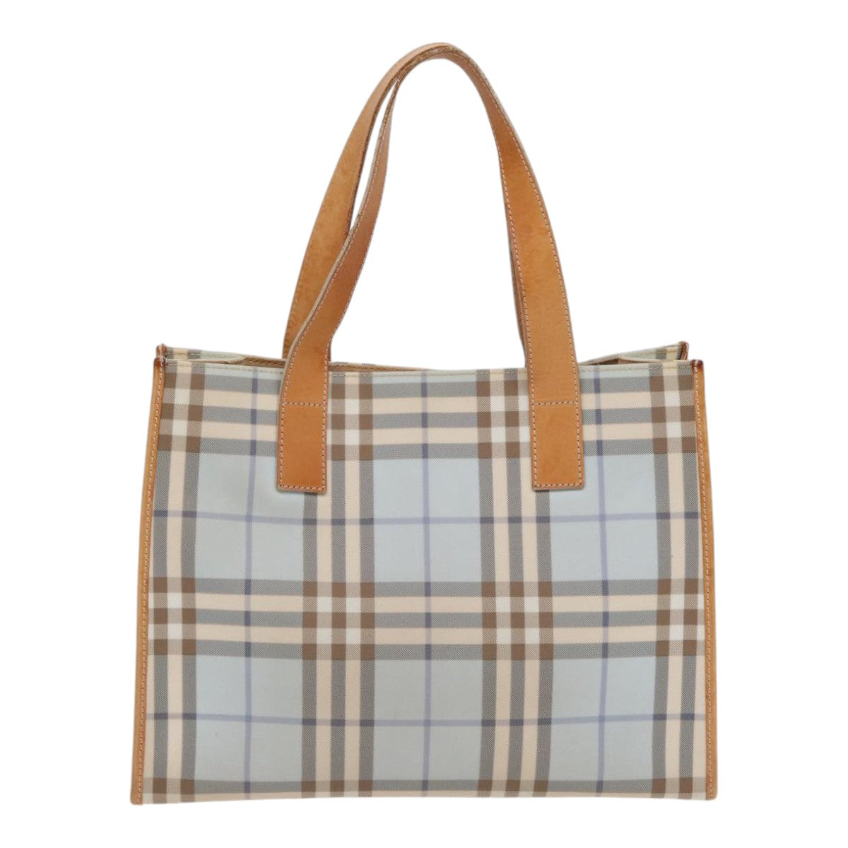 Burberry Luxury Nova Check Tote Bag Pvc Light Auth Leather Brown Blue