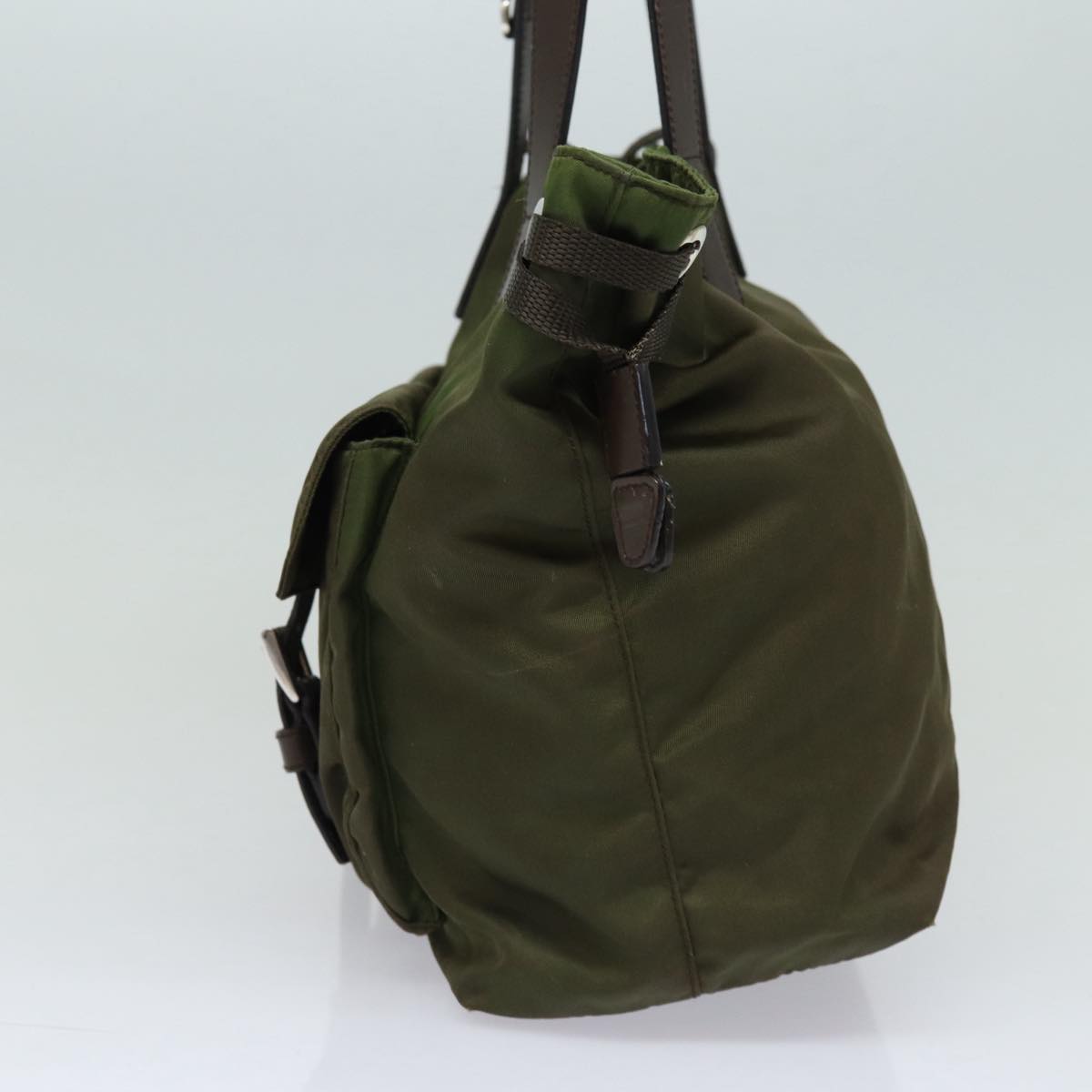 Prada Tote Bag Khaki Auth Nylon Brown Silver