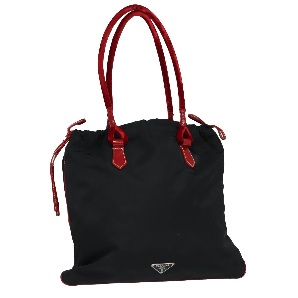 Prada Tote Bag Velour Auth Nylon Black Red