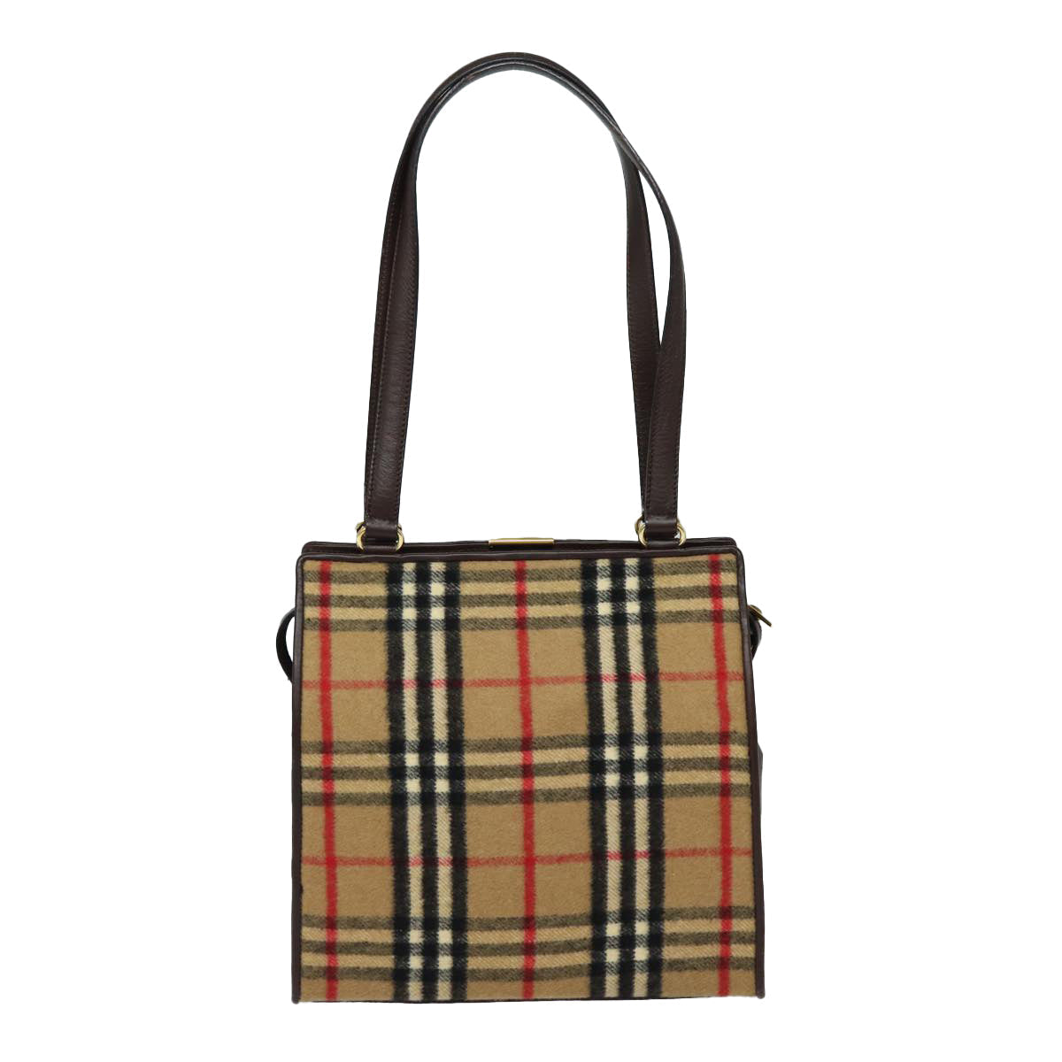 Burberry Luxury ss Nova Check Shoulder Bag Wool Auth Beige Gold