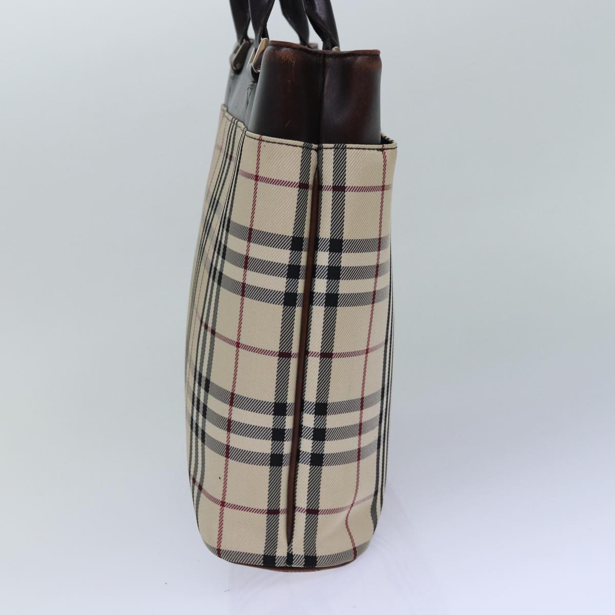 Burberry Luxury Nova Check Hand Bag Auth Nylon Beige Silver Travel Bag