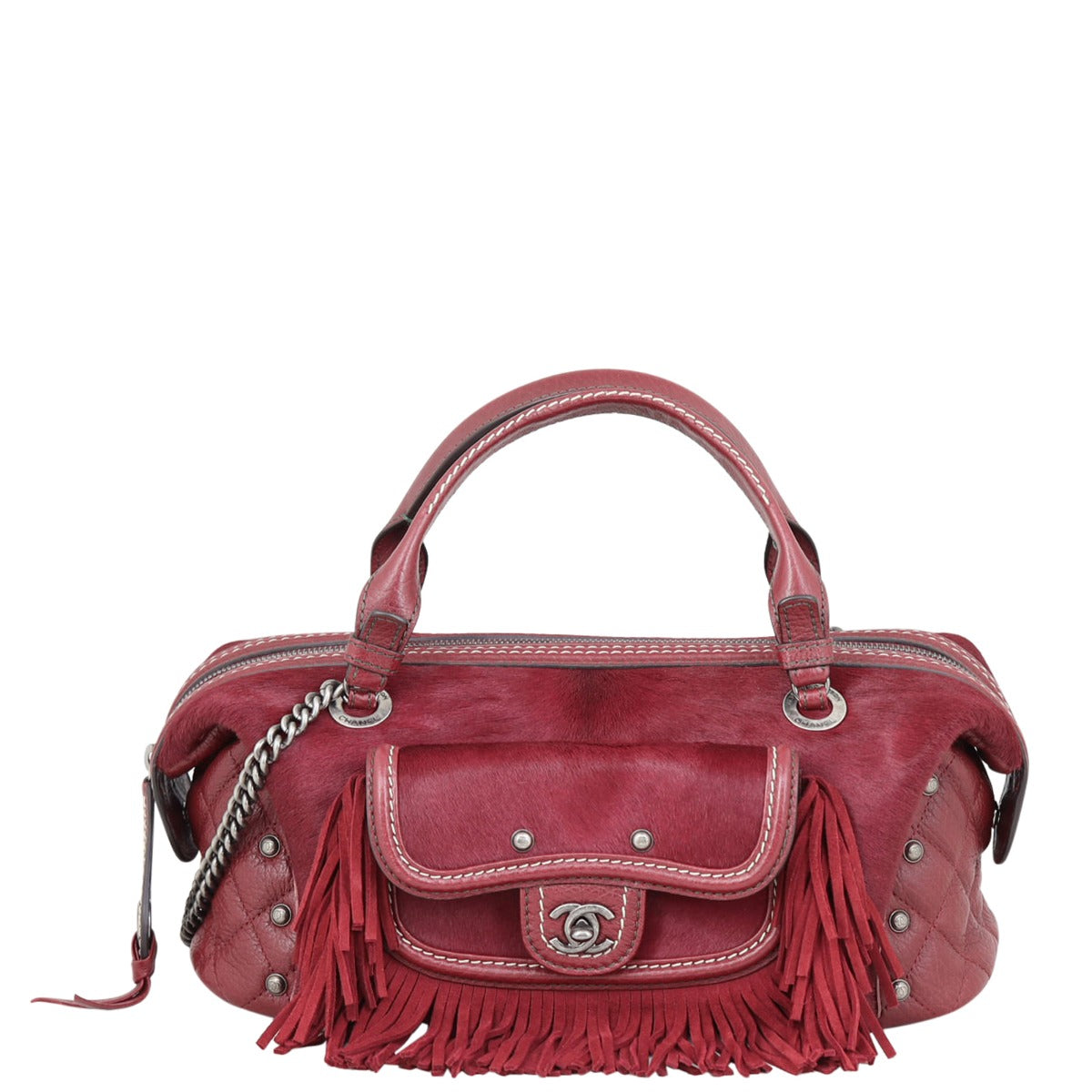 Chanel Pony Hair and Paris-Dallas Bowling Fringe Bag Leather Red Jewelry