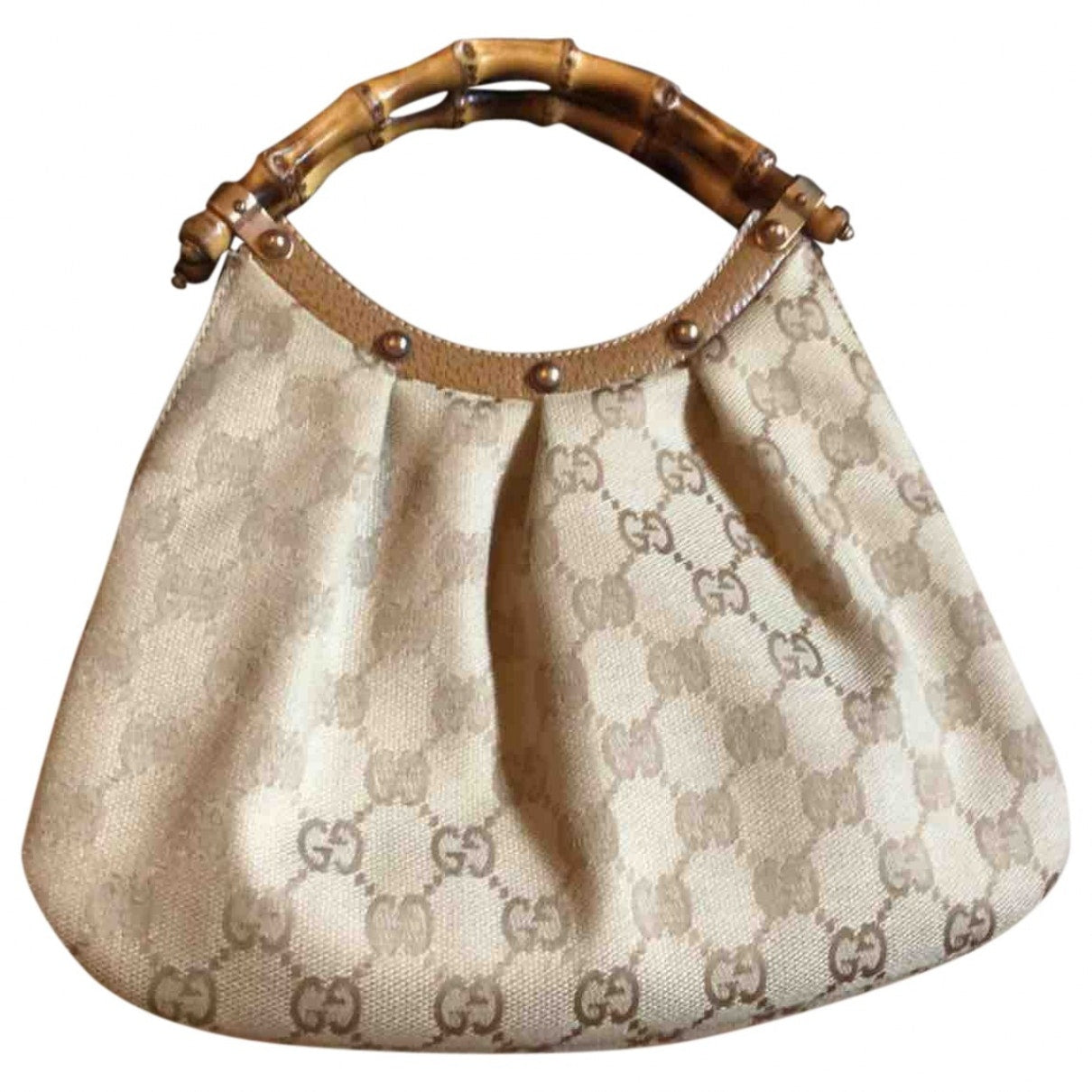 Gucci bamboo beige cloth handbag