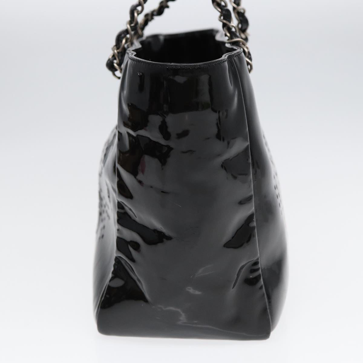 Chanel Chain Tote Bag Patent leather Black Silver CC Auth