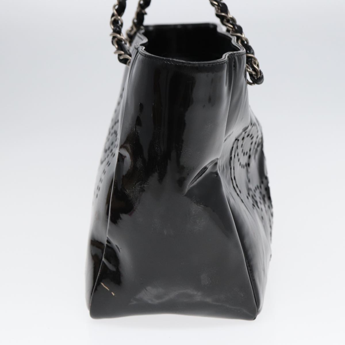 Chanel Chain Tote Bag Patent leather Black Silver CC Auth