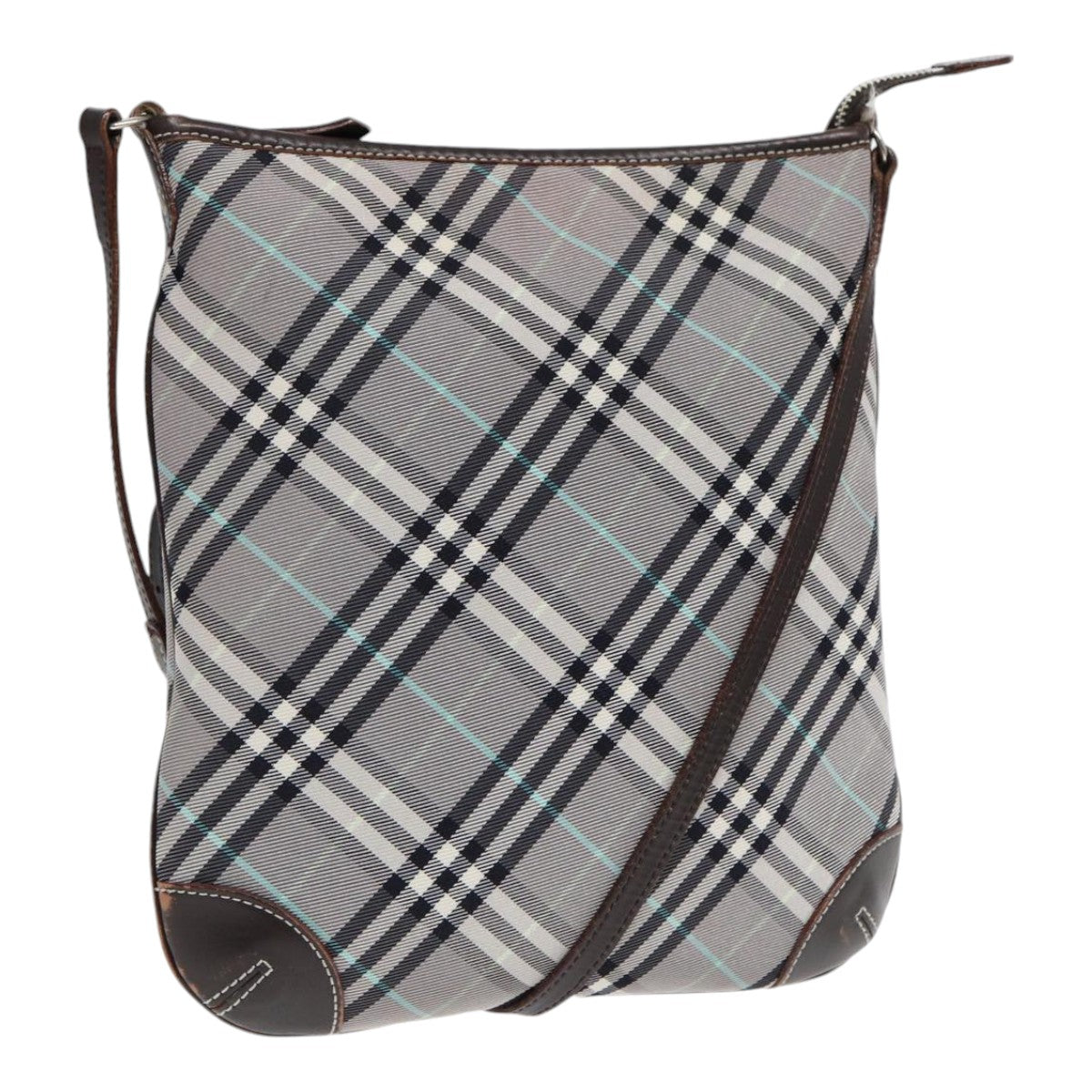 Burberry Luxury Nova Check Shoulder Bag Auth Canvas Silver Gray