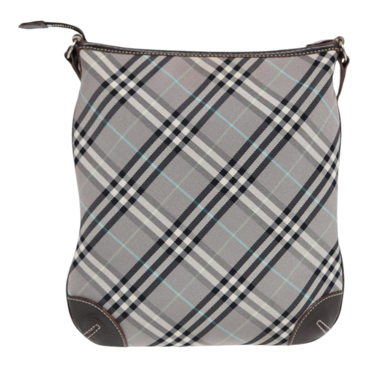 Burberry Luxury Nova Check Shoulder Bag Auth Canvas Silver Gray
