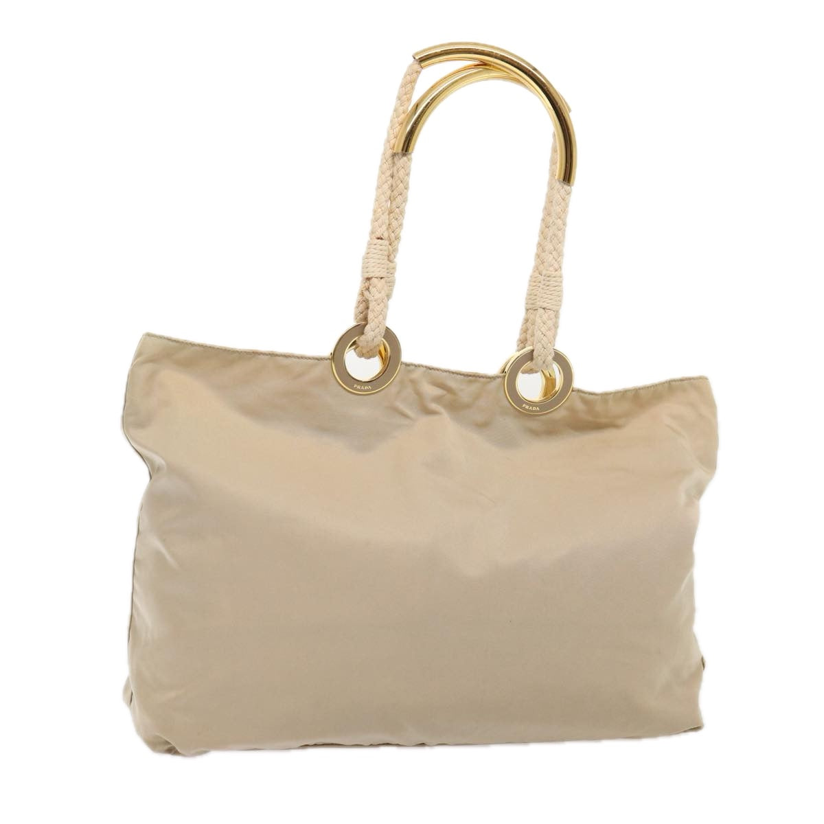 Prada Tote Bag Auth Nylon Beige Gold